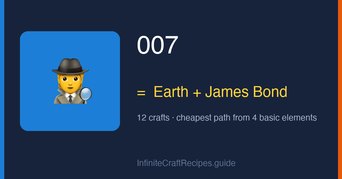 How to make 007 in Infinite Craft: combine Earth and James Bond, 12 crafts total from the four basic elements.