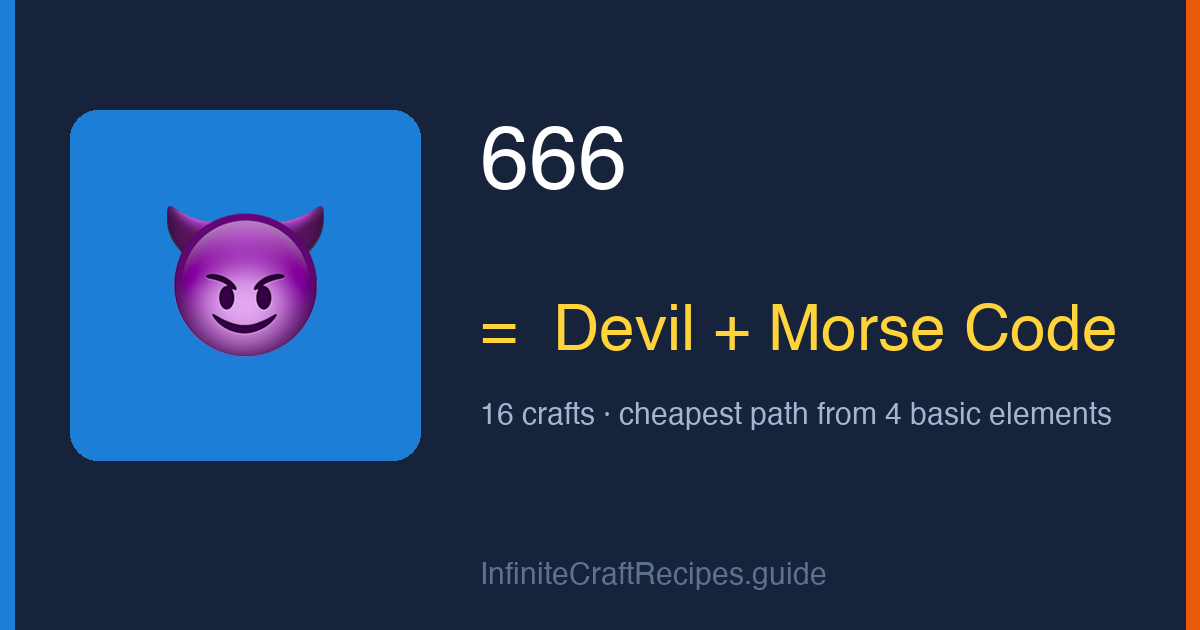 How to make 666 in Infinite Craft: combine Devil and Morse Code, 16 crafts total from the four basic elements.