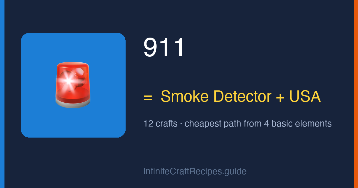 How to make 911 in Infinite Craft: combine Smoke Detector and USA, 12 crafts total from the four basic elements.