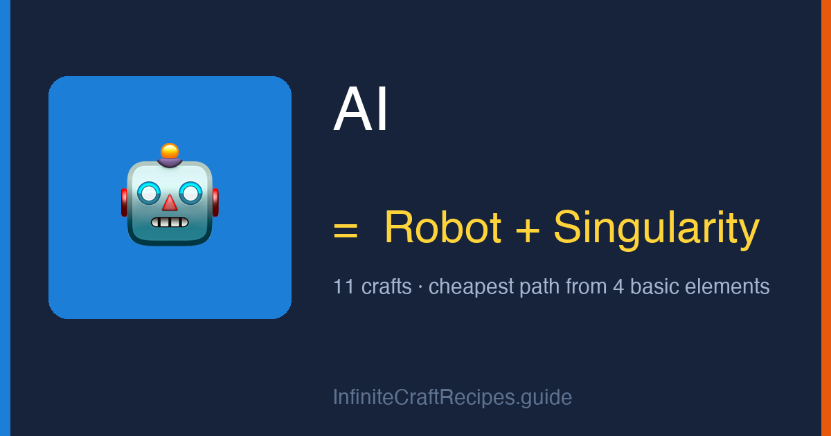 How to make AI in Infinite Craft: combine Robot and Singularity, 11 crafts total from the four basic elements.