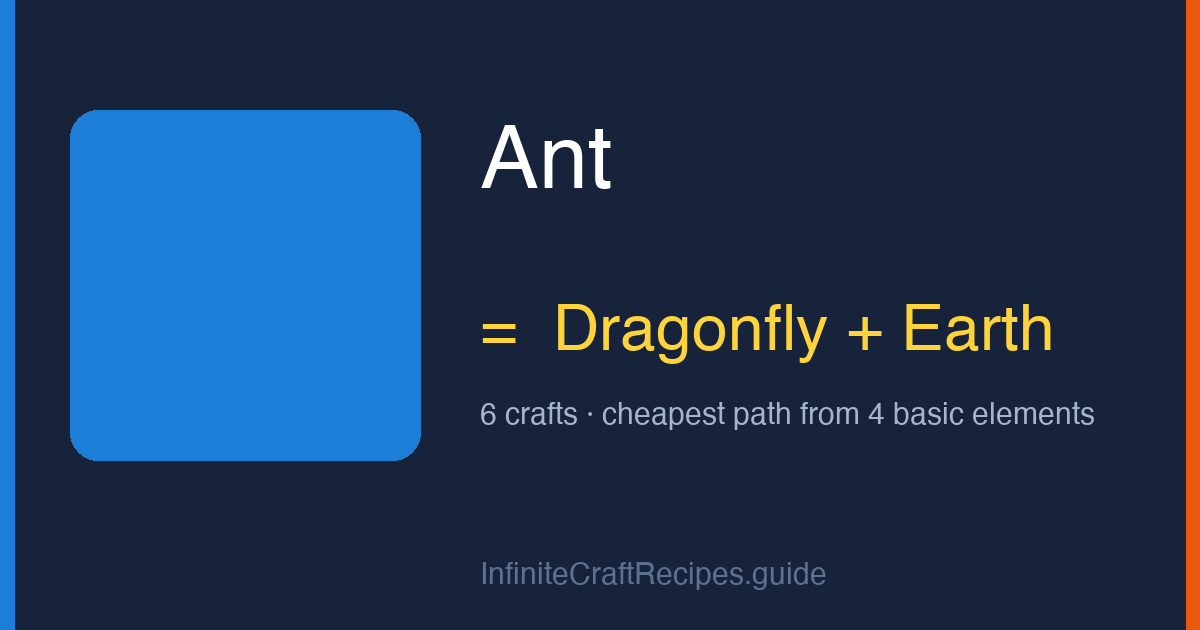 How to make Ant in Infinite Craft: combine Dragonfly and Earth, 6 crafts total from the four basic elements.