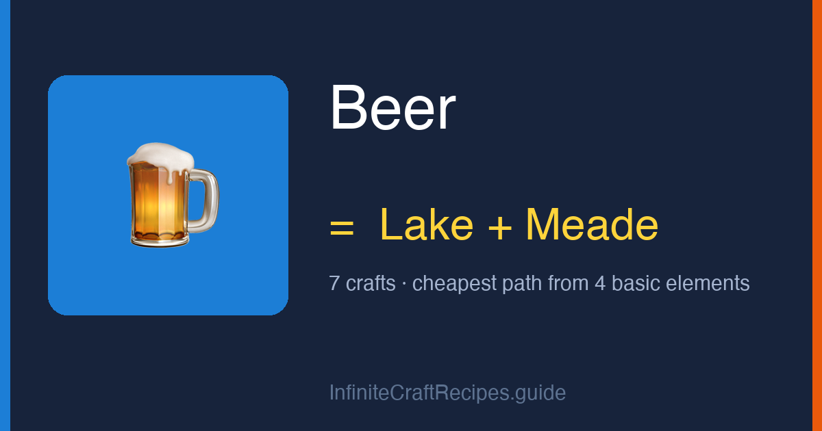 How to make Beer in Infinite Craft: combine Lake and Meade, 7 crafts total from the four basic elements.