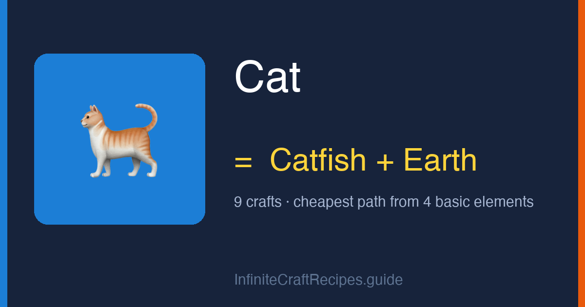 How to make Cat in Infinite Craft: combine Catfish and Earth, 9 crafts total from the four basic elements.
