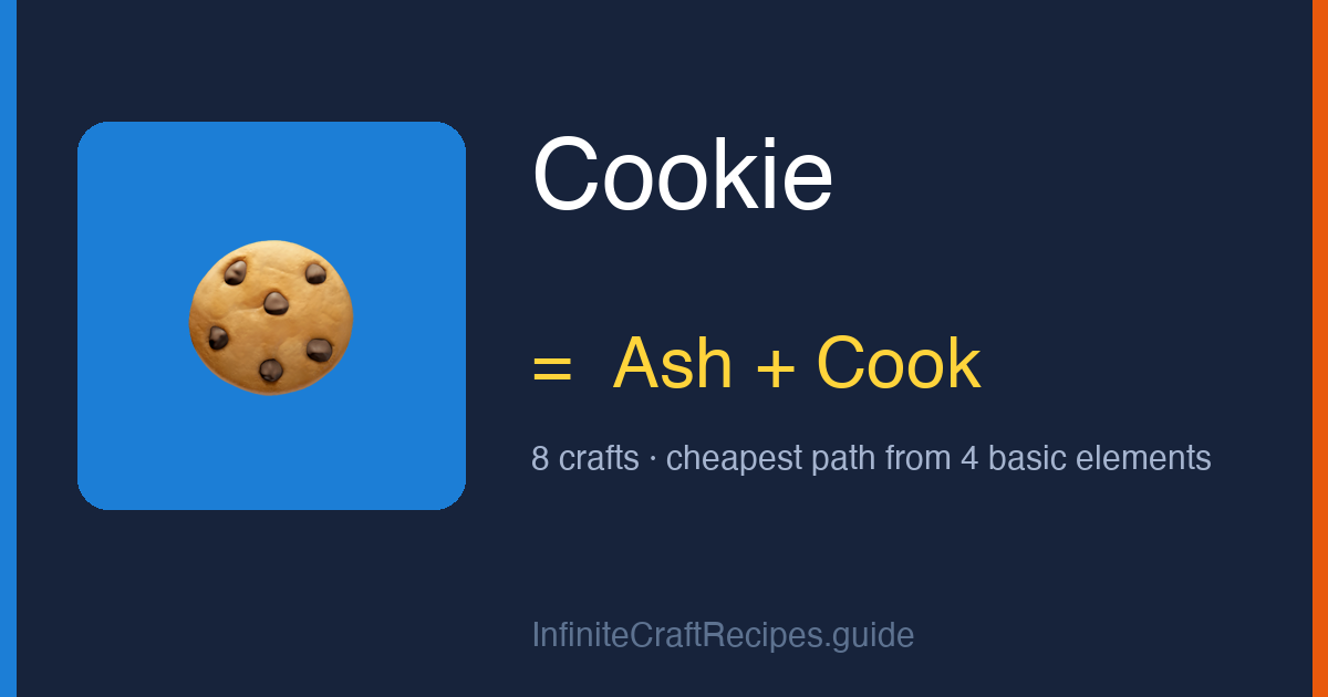 How to make Cookie in Infinite Craft: combine Ash and Cook, 8 crafts total from the four basic elements.