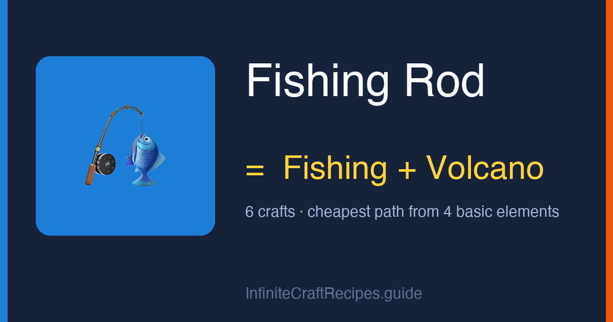 How to make Fishing Rod in Infinite Craft: combine Fishing and Volcano, 6 crafts total from the four basic elements.