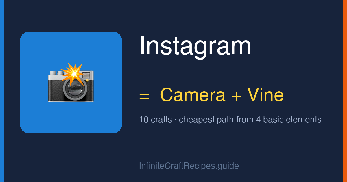 How to make Instagram in Infinite Craft: combine Camera and Vine, 10 crafts total from the four basic elements.