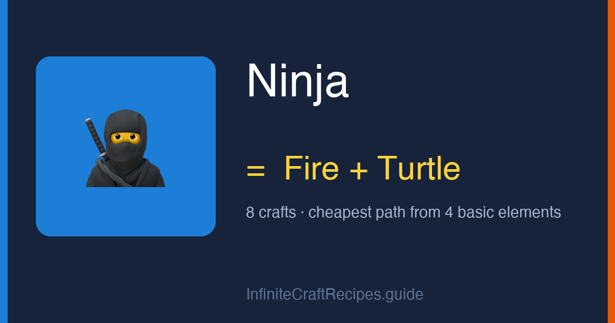 How to make Ninja in Infinite Craft: combine Fire and Turtle, 8 crafts total from the four basic elements.