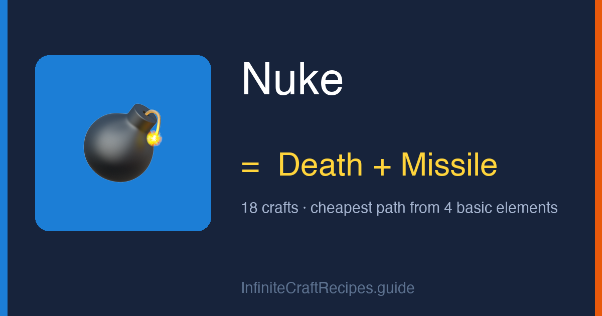 How to make Nuke in Infinite Craft: combine Death and Missile, 18 crafts total from the four basic elements.
