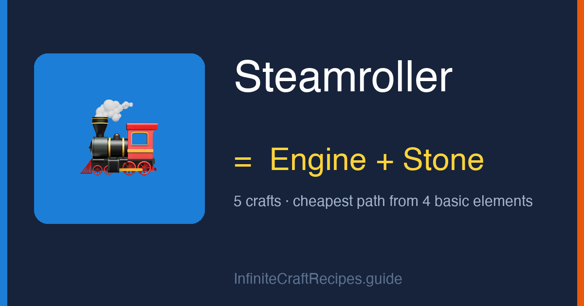 How to make Steamroller in Infinite Craft: combine Engine and Stone, 5 crafts total from the four basic elements.